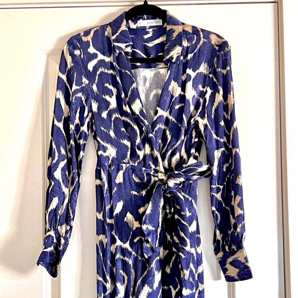 Mango Long Sleeve Printed Wrap Dress, Size 2 - Never Worn